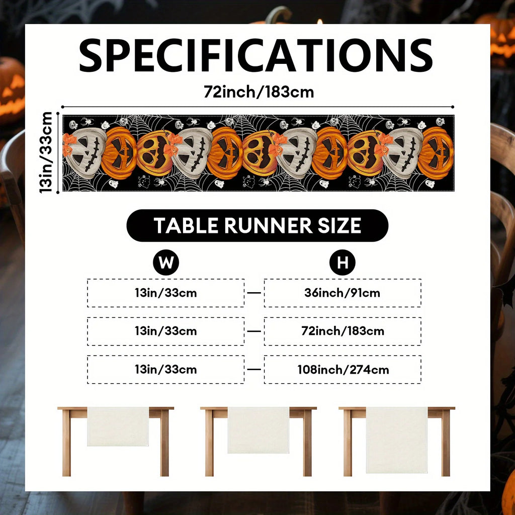 Bohemian Halloween Table Runner Decoration with Pumpkin Bat Skull Elements for Party Festive Decor