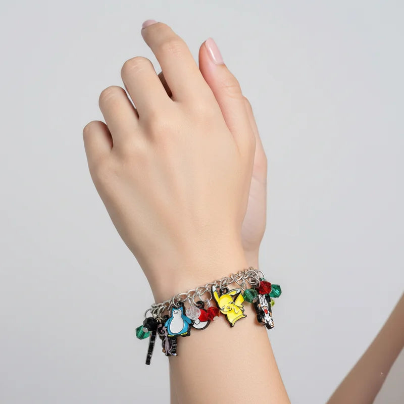 Cute Kawaii Charm Bracelet for Women and Girls - Cartoon Pikachu Squirtle Mew Meowth Jewelry Gift