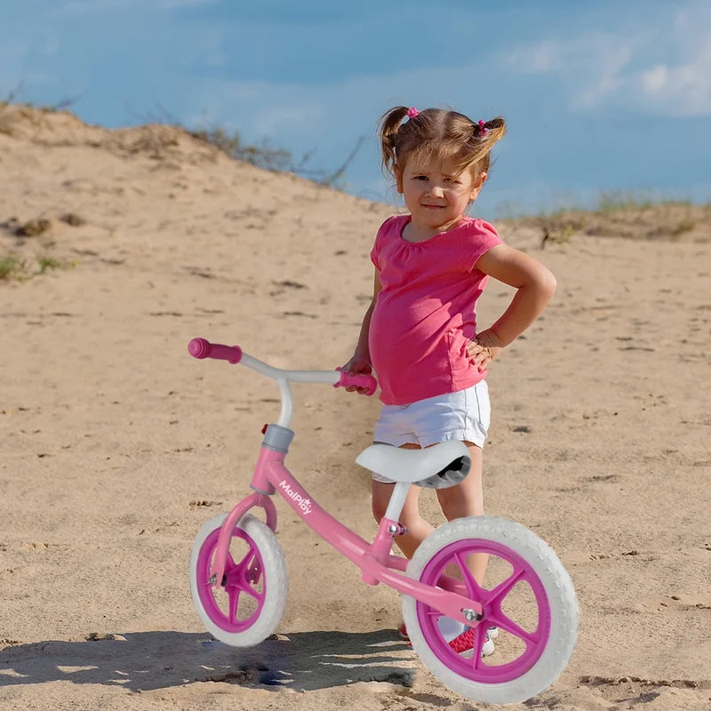 Kids 12-inch Pink and White Balance Bike with EVA Wheels - Lightweight & Adjustable