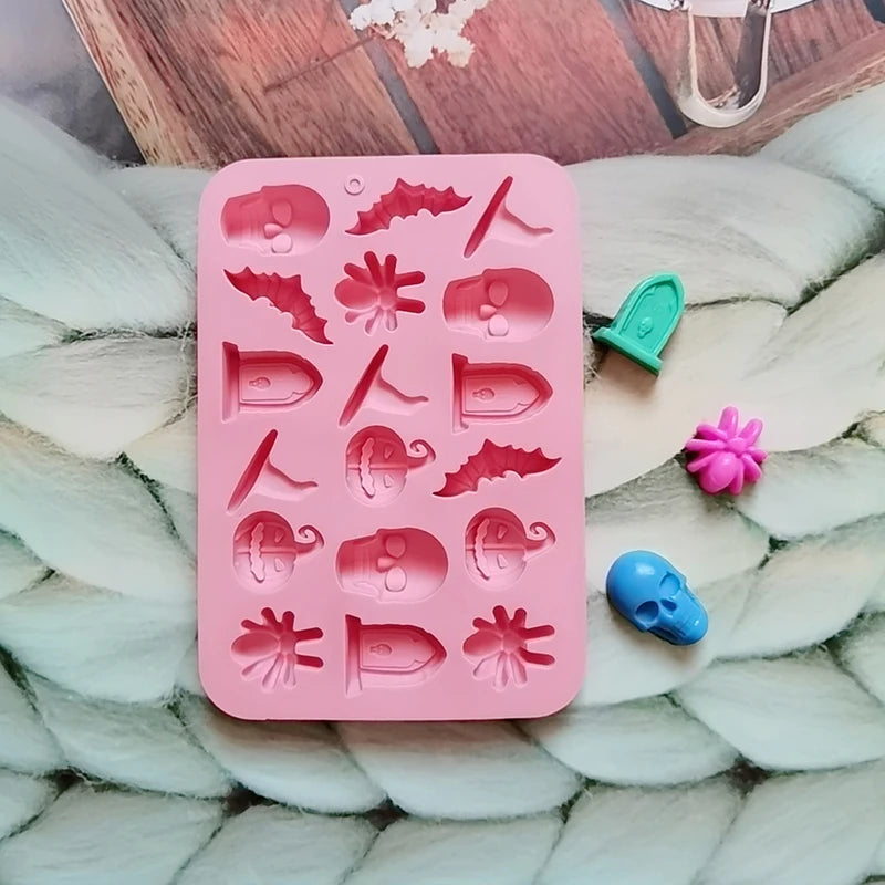 Halloween Silicone Mold with 18 Cavities for Ghost Pumpkin Bat Skull Witch Hat - Food Grade Baking Mold