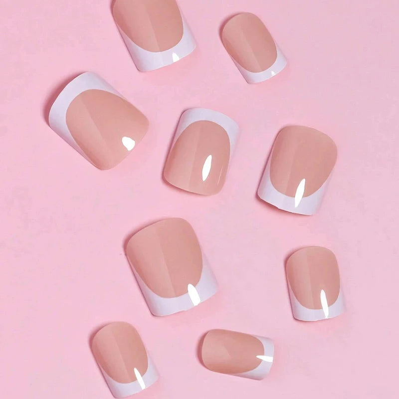 24PCS Short Square Fake Nail Set with French Design for Nail Art & DIY Manicure