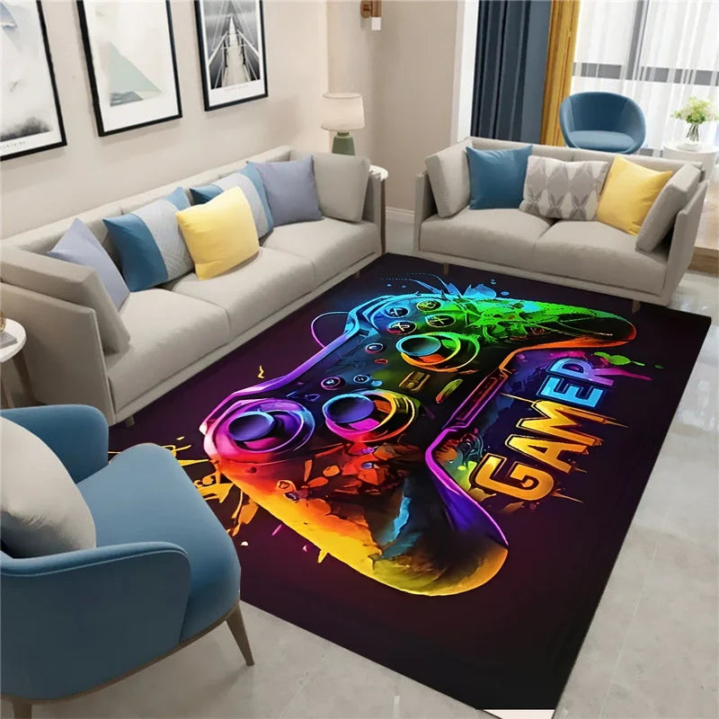 Gaming Rug for Boys Room with Controller Design Non-Slip Carpet for Game Room and Bedroom