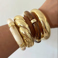 Set of 4 Geometric Wide Metal Bangles for Women - Minimalist Chunky Cuff Jewelry