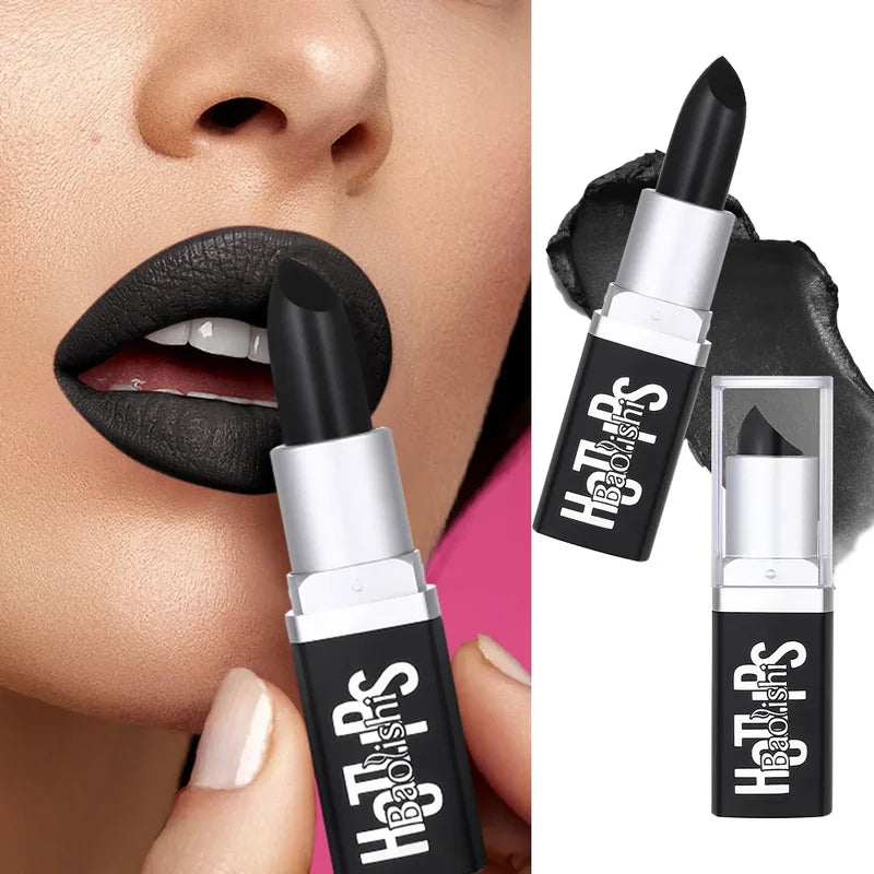 Matte Black Lipstick Makeup - Waterproof, Durable, Halloween Pearl Lip Gloss Stick 1pcs