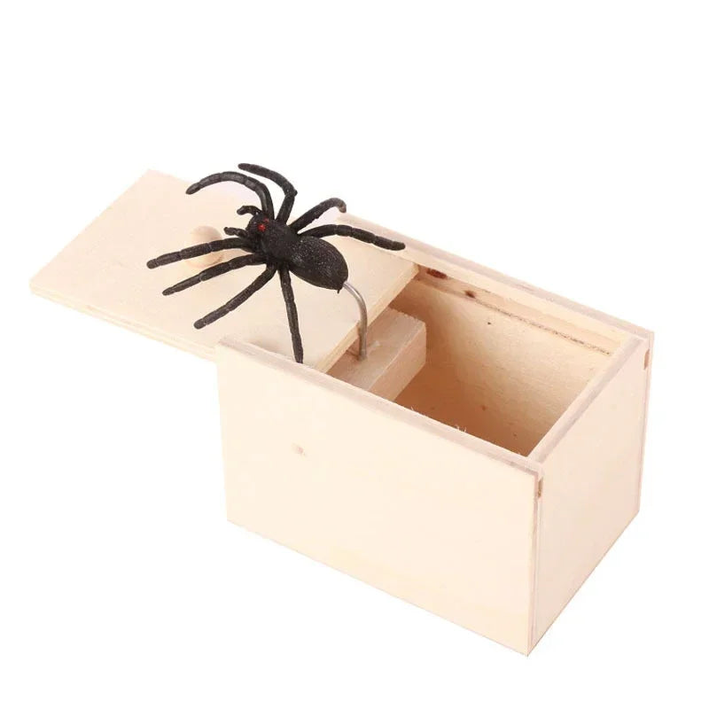 Funny Trick Spider Prank Box - Wooden Hidden Horror Halloween Game Gift