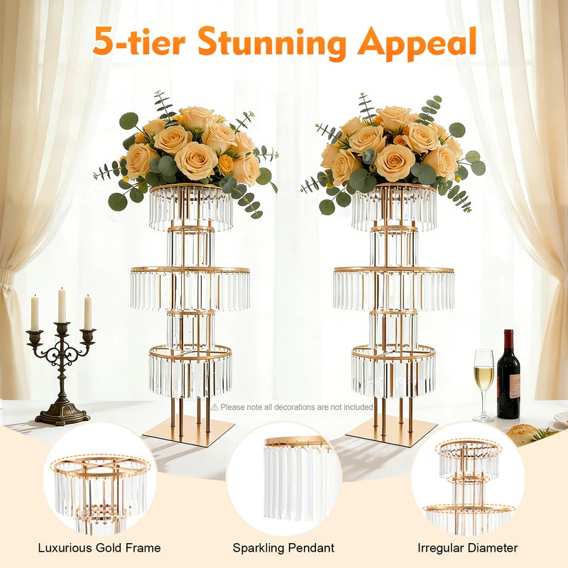 Gold 5-Tier Acrylic Wedding Flower Stand 110cm Floor Centerpiece for Events