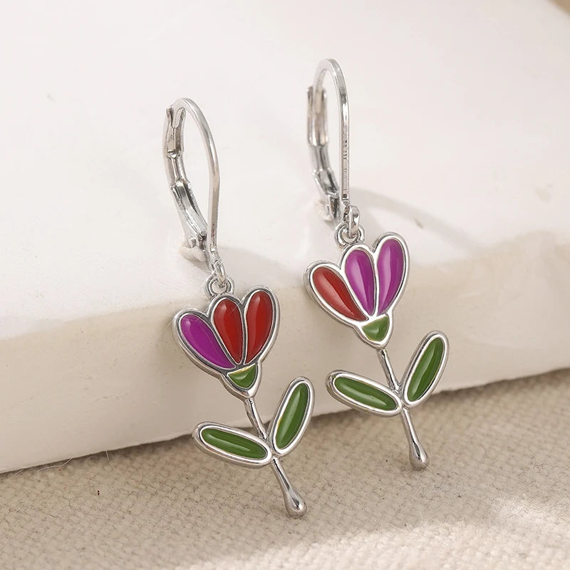 Elegant Handmade Floral Drop Earrings for Women Vintage Festival Jewelry