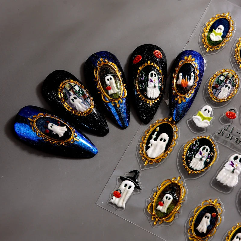 Halloween Gothic Ghost Nail Stickers - Spooky Retro Design for Nail Art