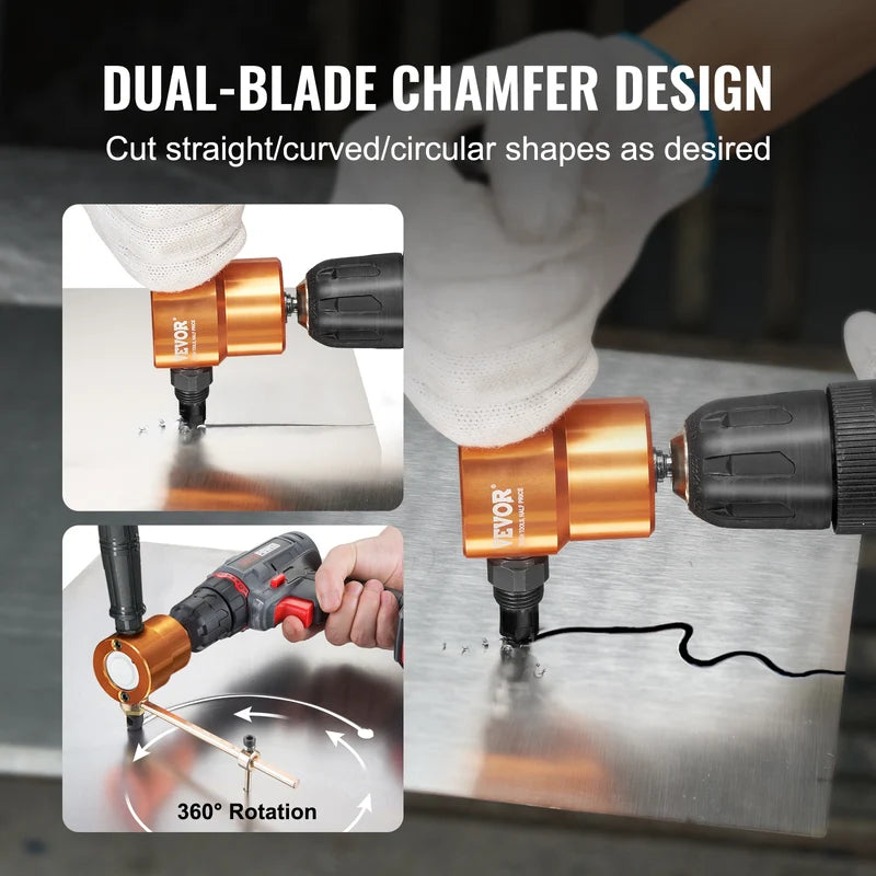 Double Head Metal Nibbler Cutter for Drills - 360° Rotating, Up to 1.6mm Thickness