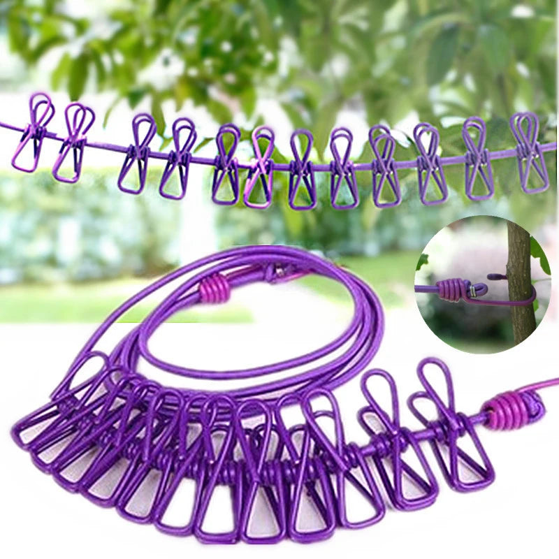 Portable Clothesline with 12 Clips Retractable Laundry Drying Rack Outdoor