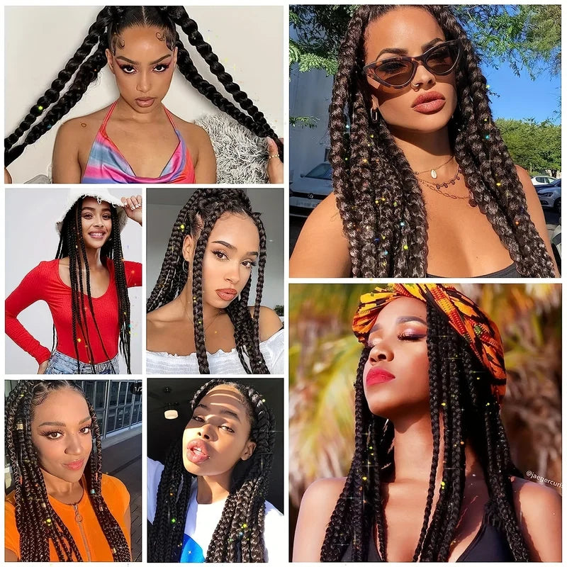 Synthetic Ombre Braiding Hair Extensions with Tinsel - 26 Inch Rainbow Colors for Women & Girls