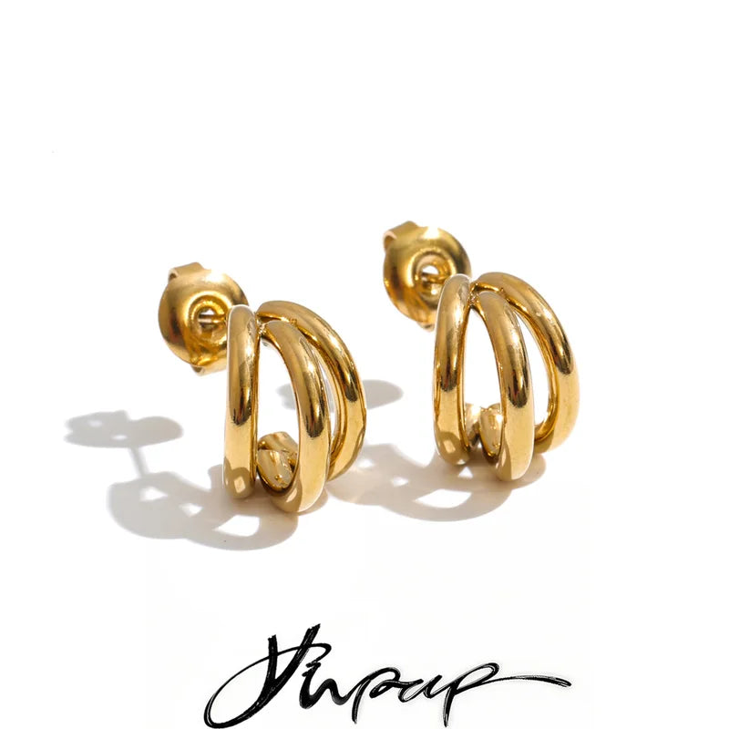 Geometric Stainless Steel Layered Earrings for Women - Casual Summer Jewelry