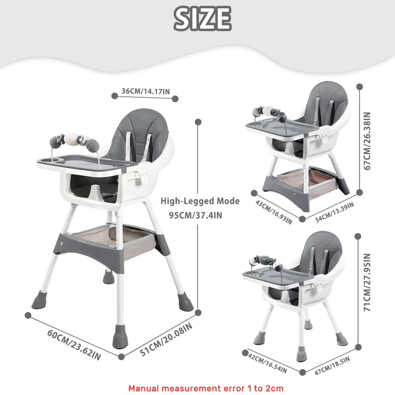 Portable Baby High Chair with Removable Double-Layer Tray & Toy Rack - Adjustable & Easy to Clean, Suitable for 6 Months to 3 Years