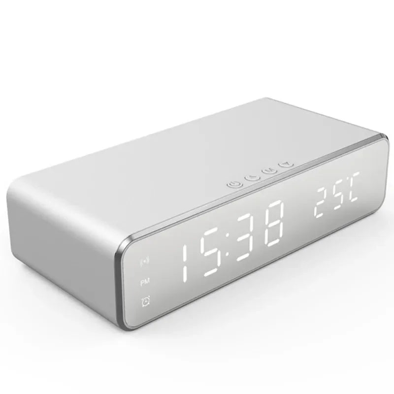 Wireless Charging Alarm Clock with Digital Thermometer & Time Display