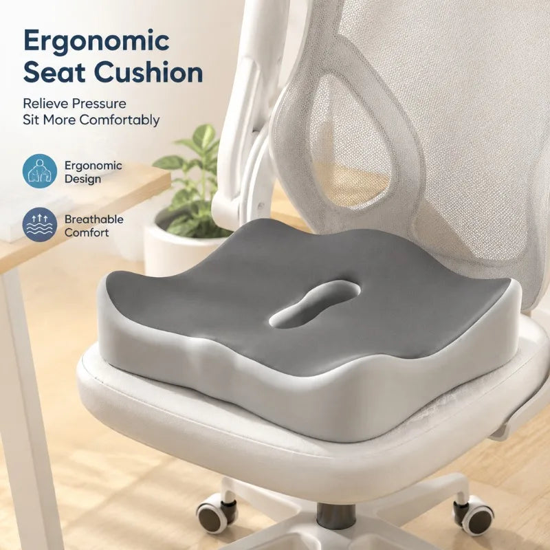 Ergonomic Memory Foam Seat Cushion with Pressure Relief and Breathable Cover for Office Car Wheelchair