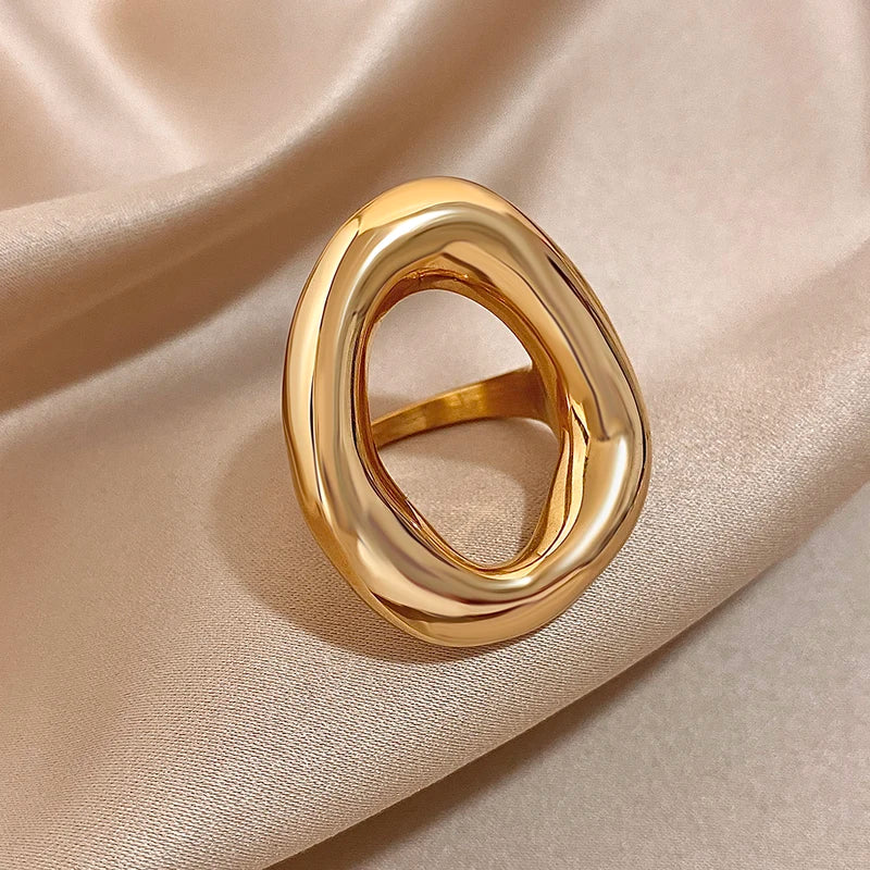 Minimalist Stainless Steel Chunky Ring for Women - Geometric Large Size Waterproof Jewelry
