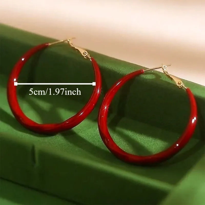 Simple Big Red Circle Earrings for Women - Fashion Wild Jewelry US