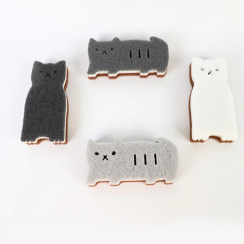 4-Piece Cat-Shaped Kitchen Sponge Set Durable Dishwashing Cleaning Tools