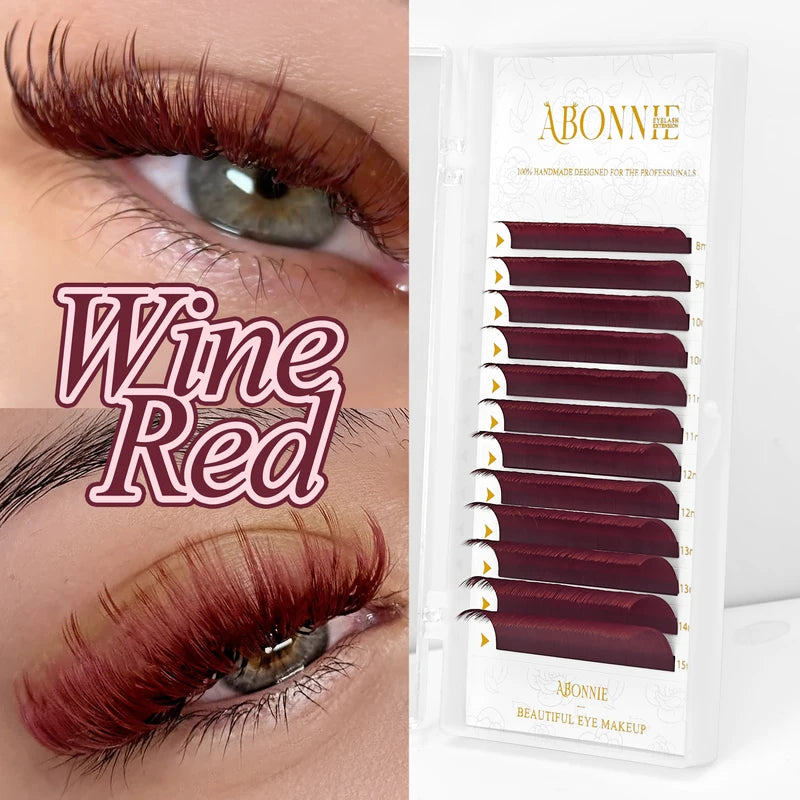 Abonnie Volume Red Colored False Eyelash Extensions - Fluffy, Classic Lash Sets