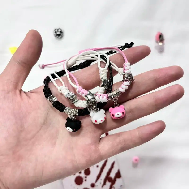 Cute Edgy Bear Bracelets with Chain and Bloody Bear Charms - Multiple Colors
