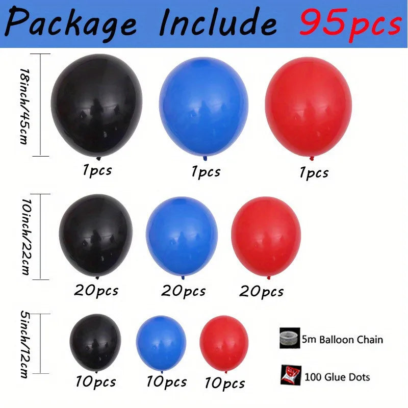 95Pcs Latex Balloon Chain Set for Kids Birthday Party Decorations - Red Black Blue