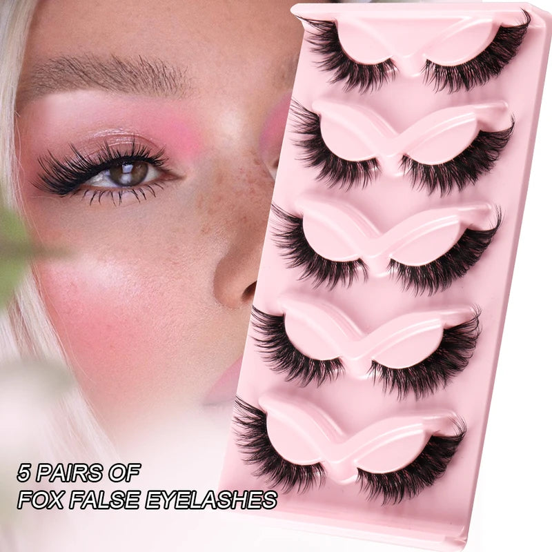 False Eyelashes 5 Pairs Cat Eye Faux Mink Long Winged Elongated Makeup Lashes
