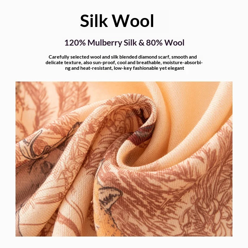 Lightweight French Style Wool Silk Scarf - Spring & Summer Air Conditioning Shawl