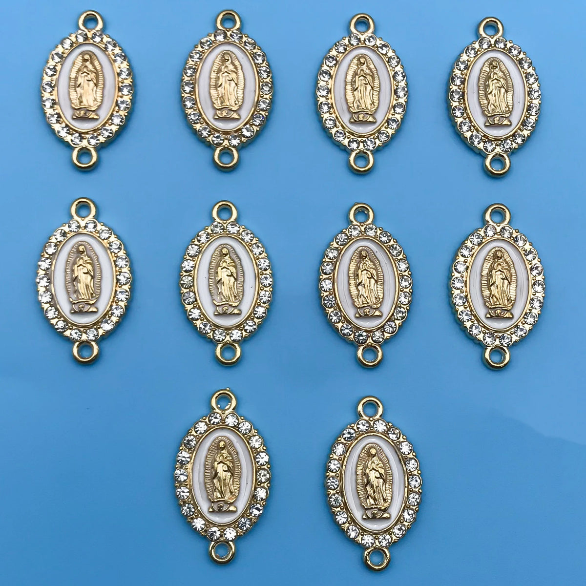 10/12Pcs Rhinestones Enamel Virgin Mary Charms for Jewelry Making Findings & Crafting