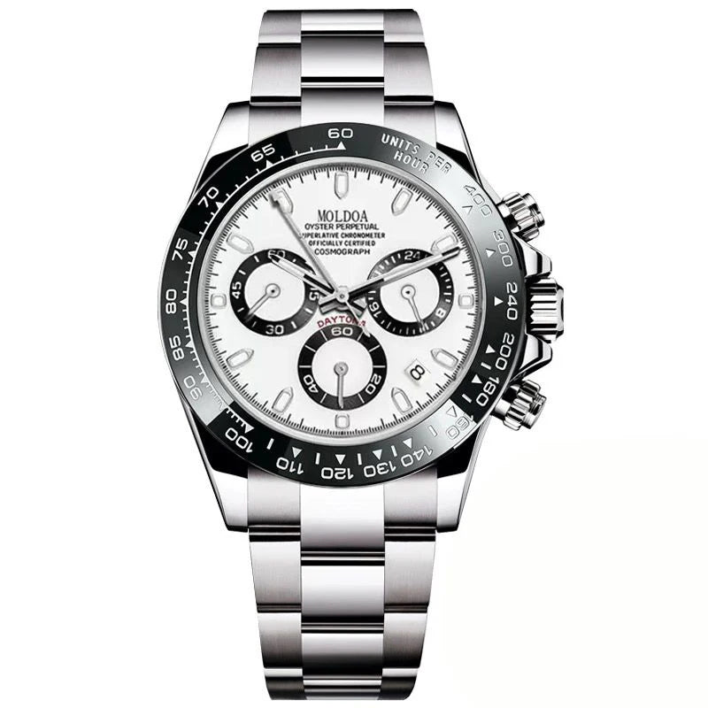 Men's Multifunctional Quartz Watch with Dot and Line Display - Silver