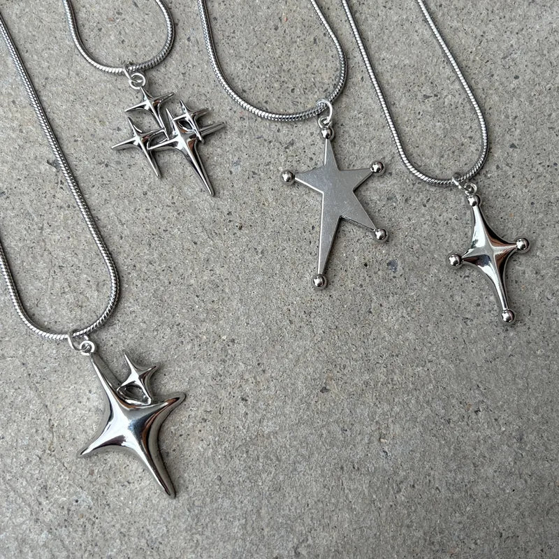 Y2K Style Star Necklace with Cross Pendant Adjustable Choker Jewelry