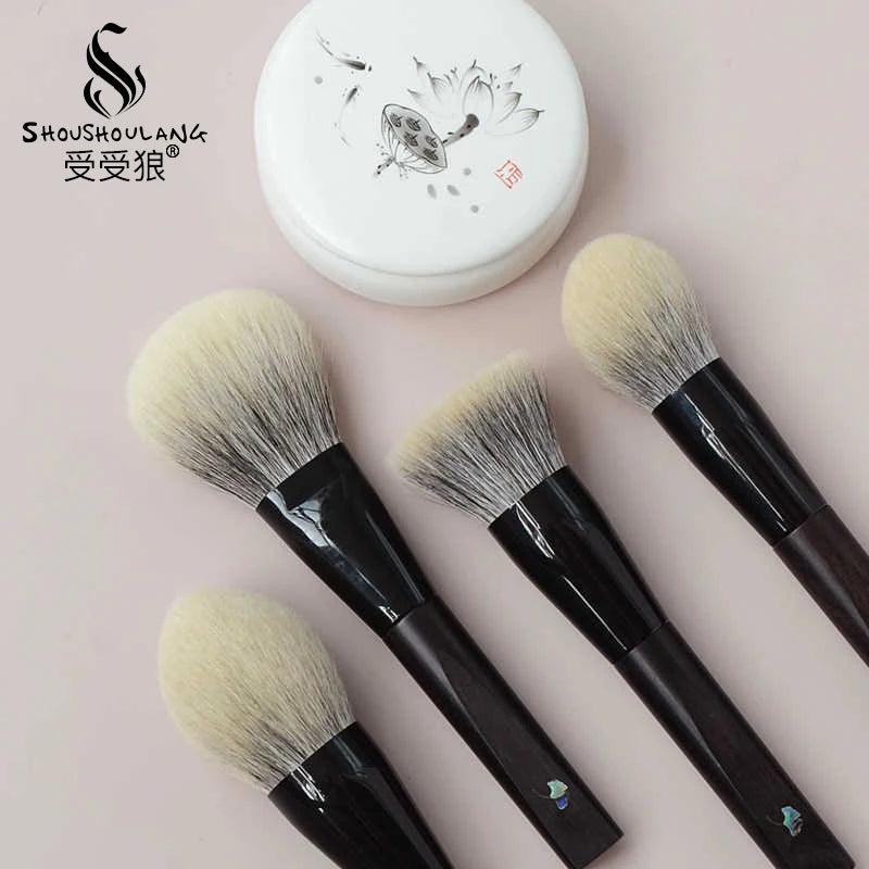 Handcrafted Makeup Brush Set with Canadian Squirrel and Goat Hair - Multiple Handle Colors