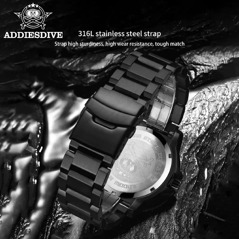 Men's Military Style Waterproof Sports Watch with Luminous Dial and Steel Strap