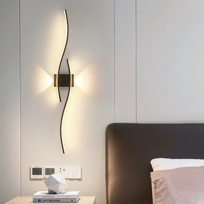 Minimalist LED Wall Light with Curved Wave Design - Dimmable Indoor Sconce for Living Room Bedroom Corridor