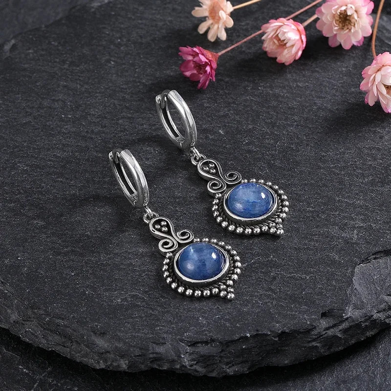 Elegant Natural Kyanite Silver Drop Earrings for Women Vintage Jewelry Wedding Gift
