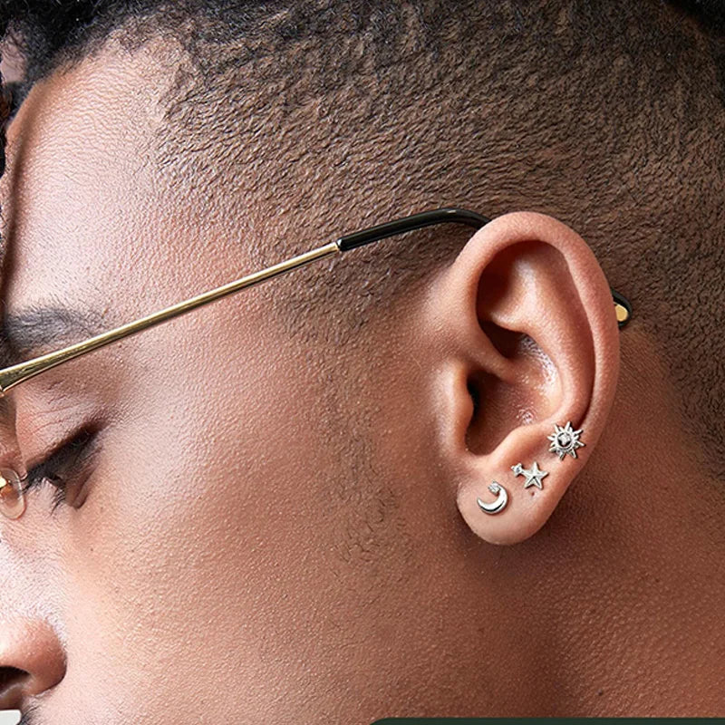Hypoallergenic 14k Gold Plated Flat Back Stud Earrings Set for Men Women - Cartilage & Lip Piercing Jewelry