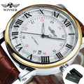 Men's Automatic Mechanical Watch with Leather Strap, Date Display, Minimalist Design