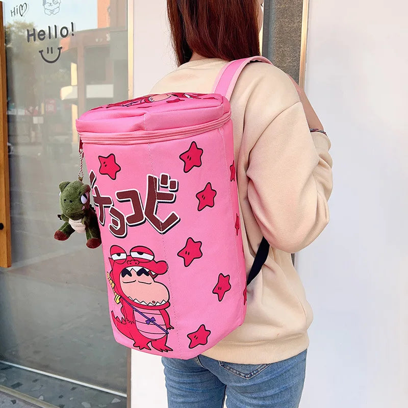 Cute Crayon Shin-Chan Backpack for Kids, Large Capacity Crocodile Biscuit Bag with Zipper