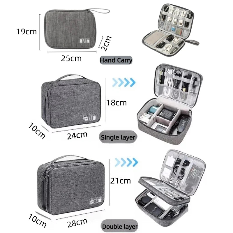 Travel Cable Storage Bag Waterproof Electronic Organizer with Multiple Compartments