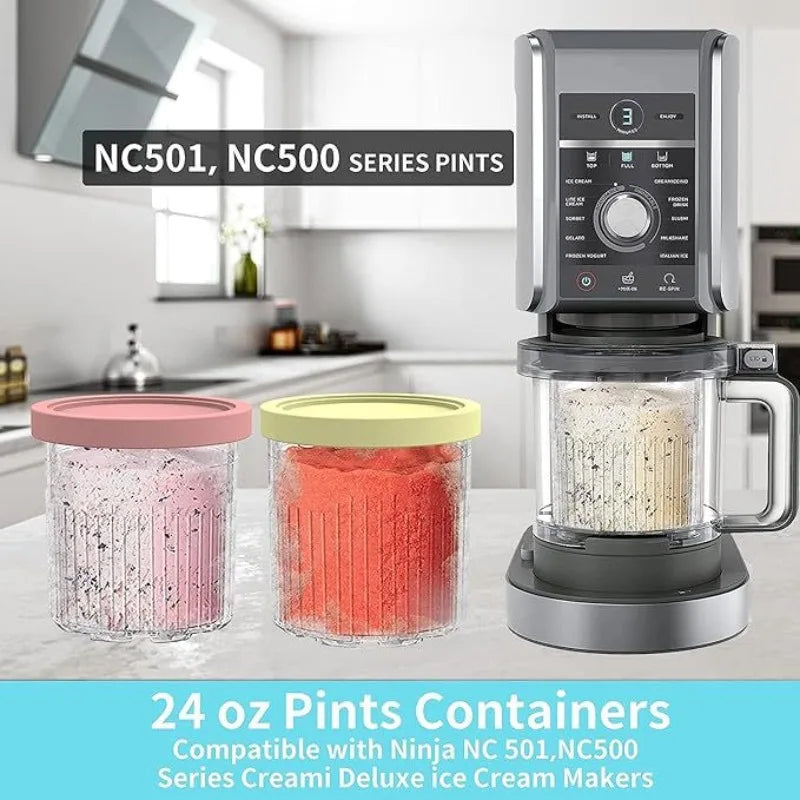 Ice Cream Container Replacement Lids for Ninja NC500 NC501 Creami Set - Family Size