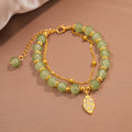 Green Jade Bracelet for Women - Exquisite Gold Leaves Wrist Strap Bangle
