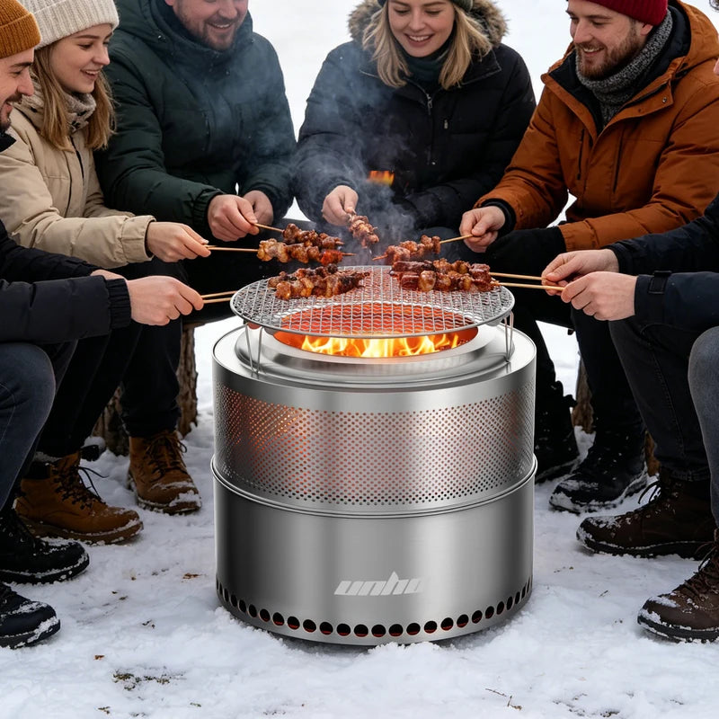 19-Inch Smokeless Fire Pit with Carry Bag - Portable Stainless Steel Camping Stove