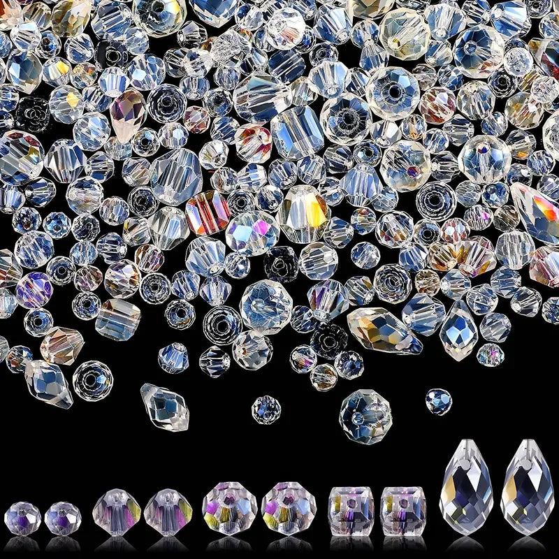 300pcs Mixed Sizes Crystal Rondelle Light AB Gems Loose Beads for Jewelry Making