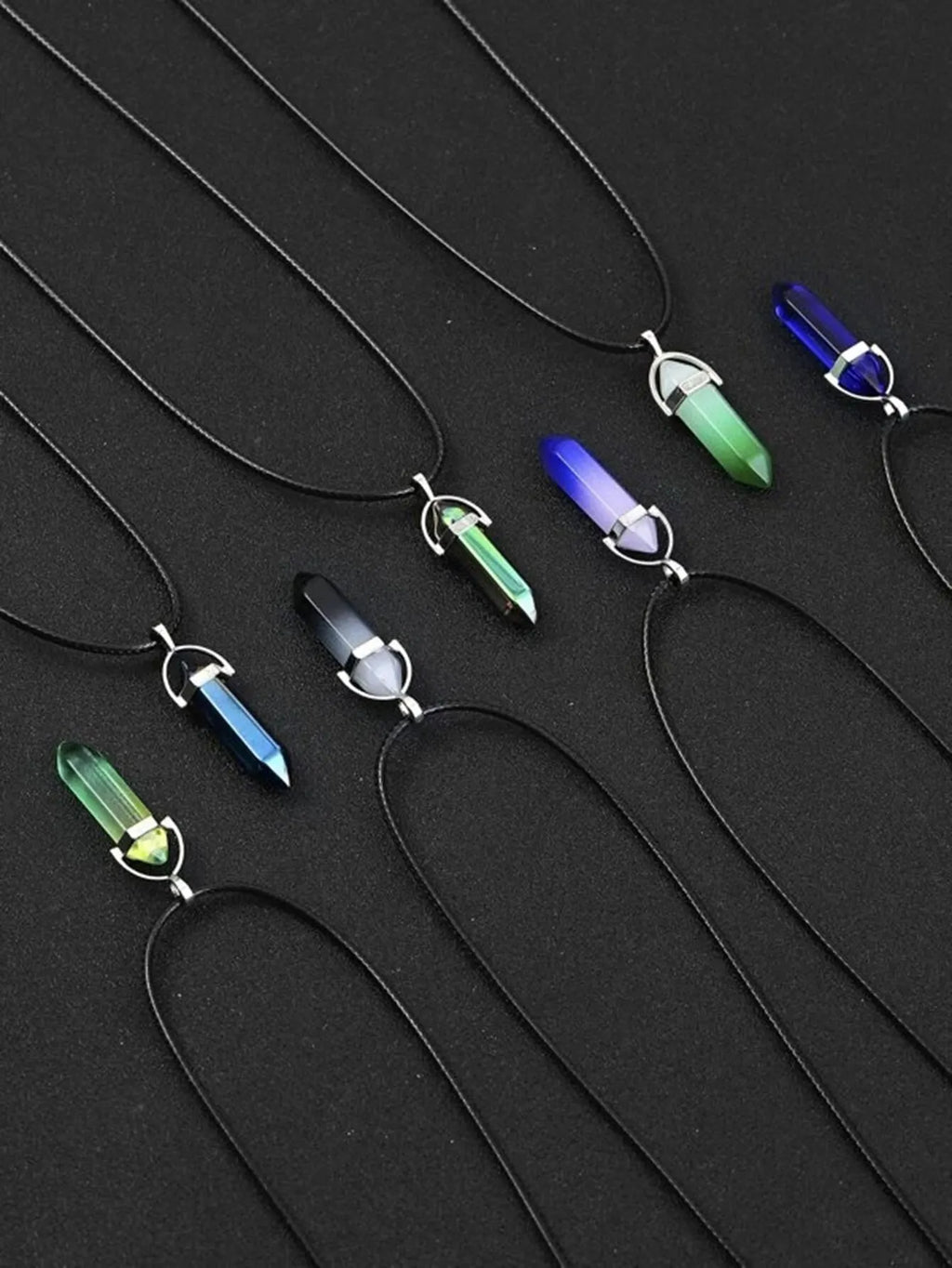 Set of 7 Crystal Hexagonal Column Necklaces for Women and Men - Healing Gemstone Jewelry