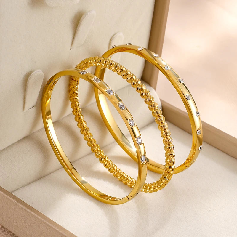 Stainless Steel Zircon Inlaid Bracelet Bangles for Women Multiple Colors Gift