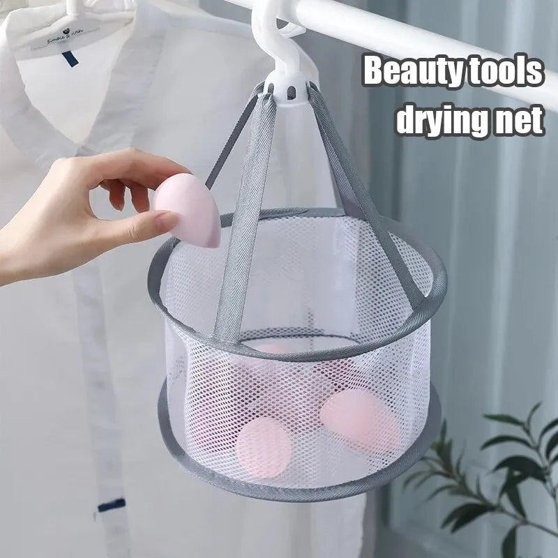 Makeup Brush and Powder Puff Storage Bag with Mesh Pocket for Air Drying