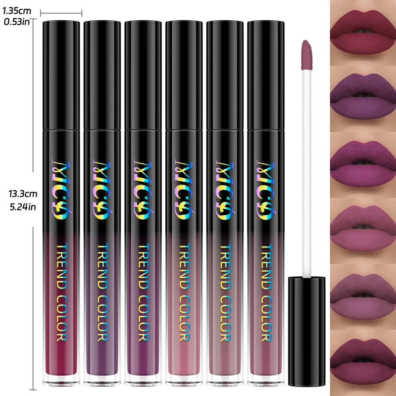 6-Piece Matte Lip Gloss Set Waterproof Velvet Lipstick for Women