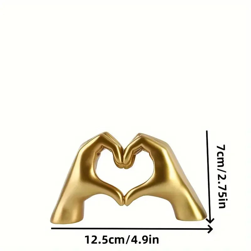 Golden Heart Hand Statue Mini Resin Decor for Valentine & Birthdays