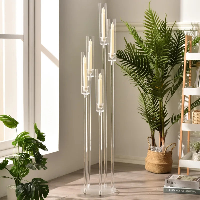 Tall Acrylic Floor Candelabra 5 Arm Candle Holder for Wedding & Home Decor