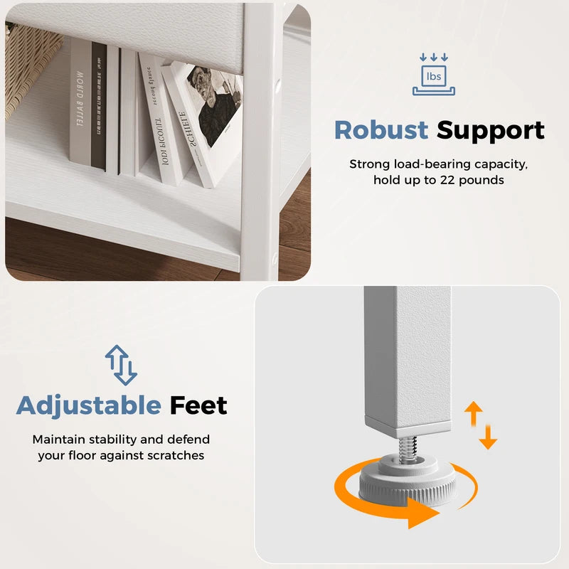 Nightstand with Fabric Drawers and LED Light Strip - Bedside Storage with Charging Station