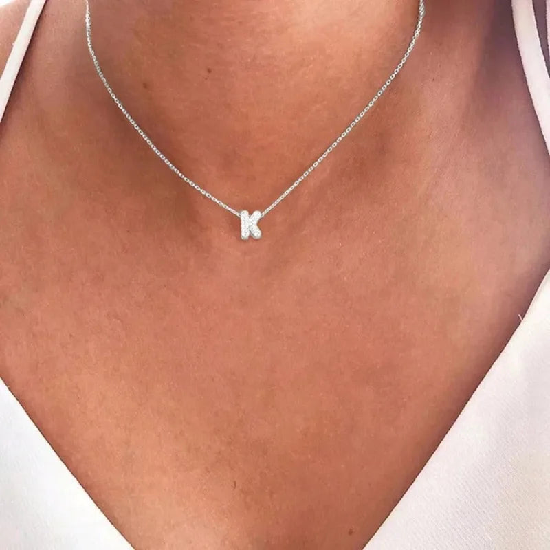 Silver Bubble Letter Necklace for Women Initials Stainless Steel Chain Birthday Gift